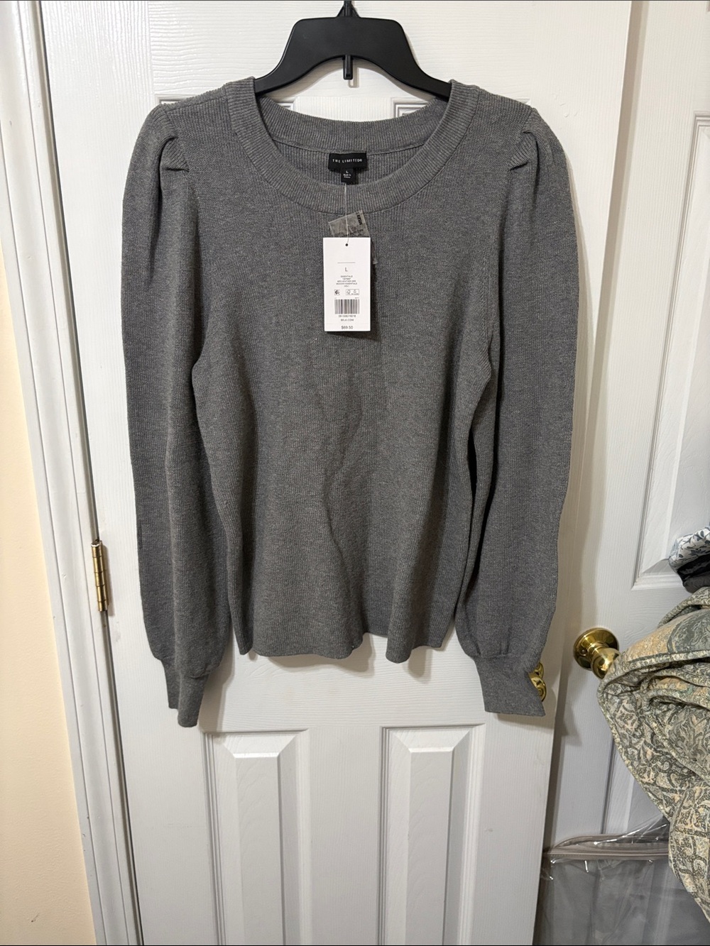 The Limited Gray Crewneck Puff-Sleeve Sweater - Picture 1 of 4